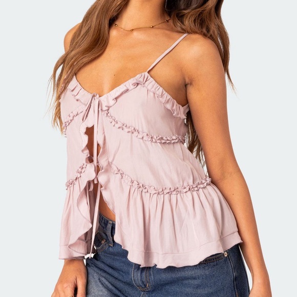 Edikted Tops - Edikted Juniper Tie Front Ruffled Top